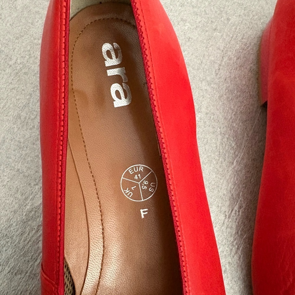 [US9.5] Ara Red Tan Women's Comfort Leather Ballet Flats - Picture 4 of 5